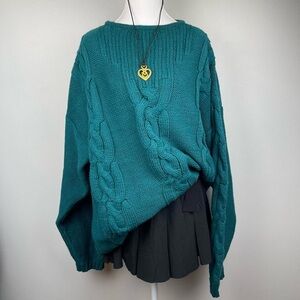 VTG‎ 90s Chunky Cable Knit Sweater in Teal Women’s Size L